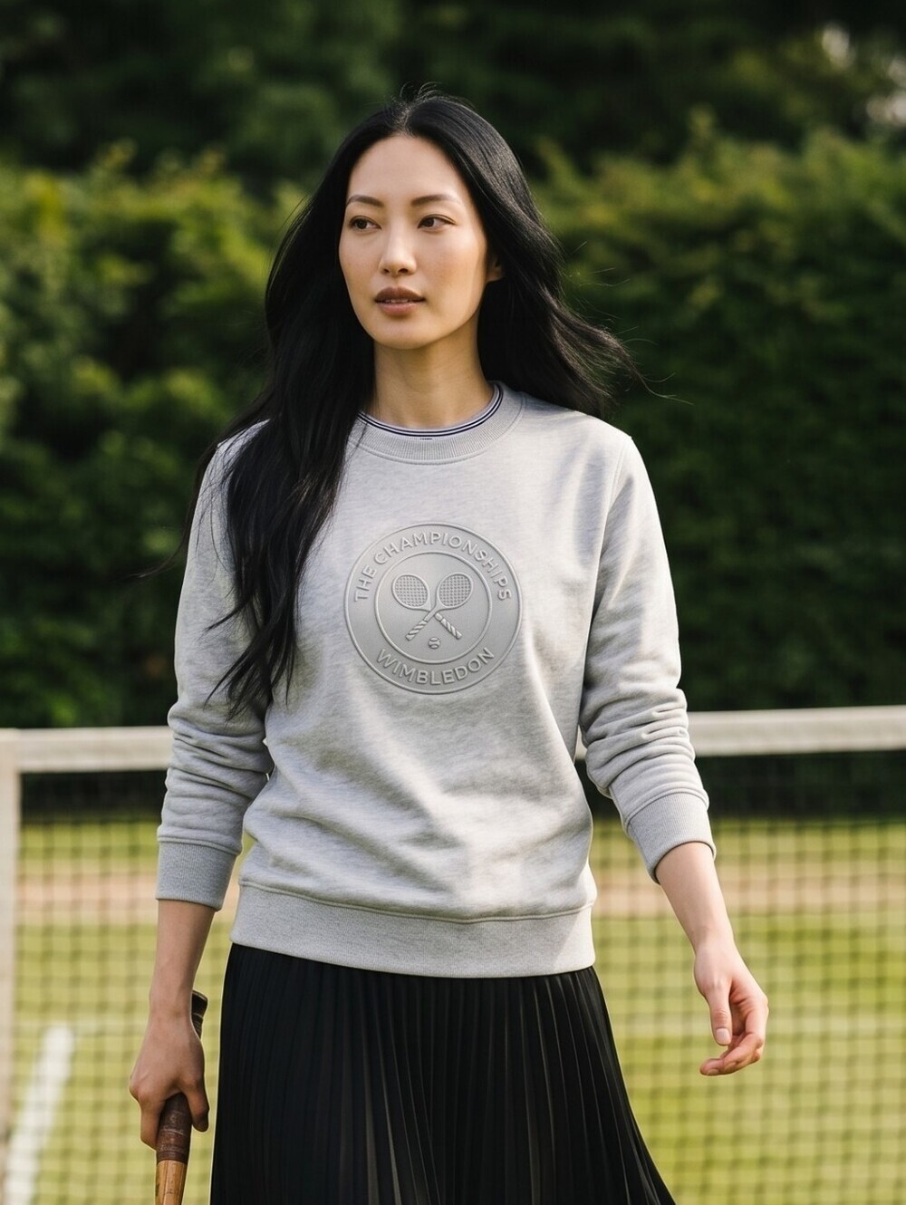Wimbledon Light Gray Embossed Logo Crewneck Sweatshirt
